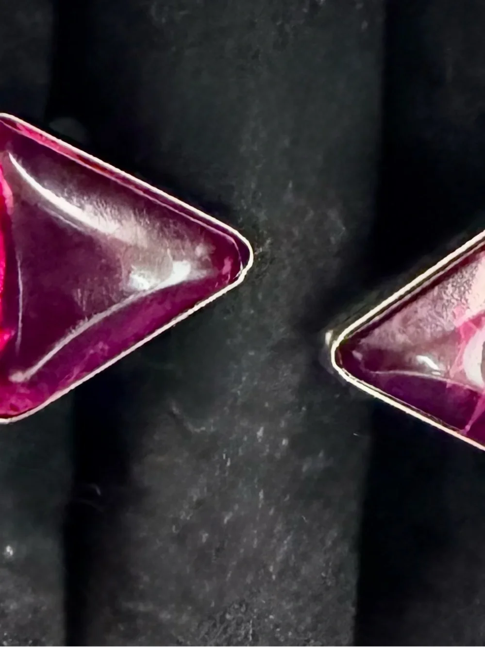 Vintage Crimson Triangle Cufflinks | Deep Red Glass Cabochon | MCM